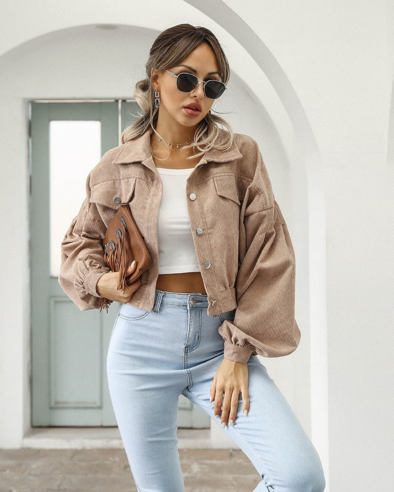 Women's Cropped Corduroy Puff Jacket