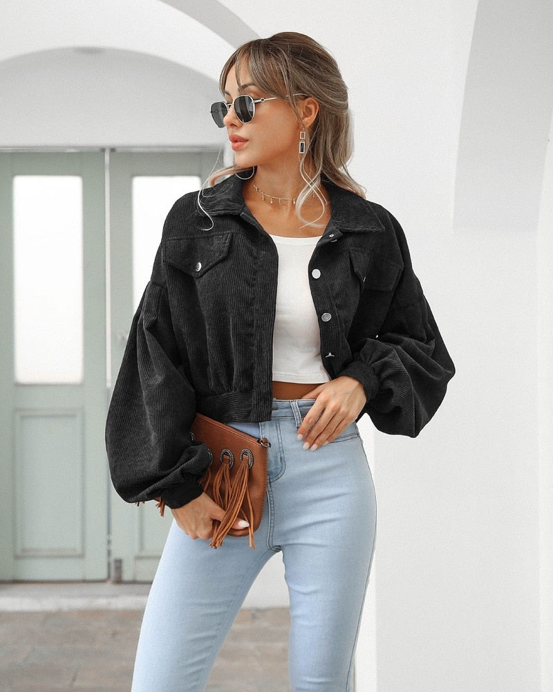 Women's Cropped Corduroy Puff Jacket