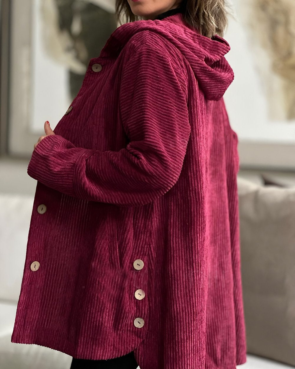 Women's Hooded Corduroy Casual Jacket