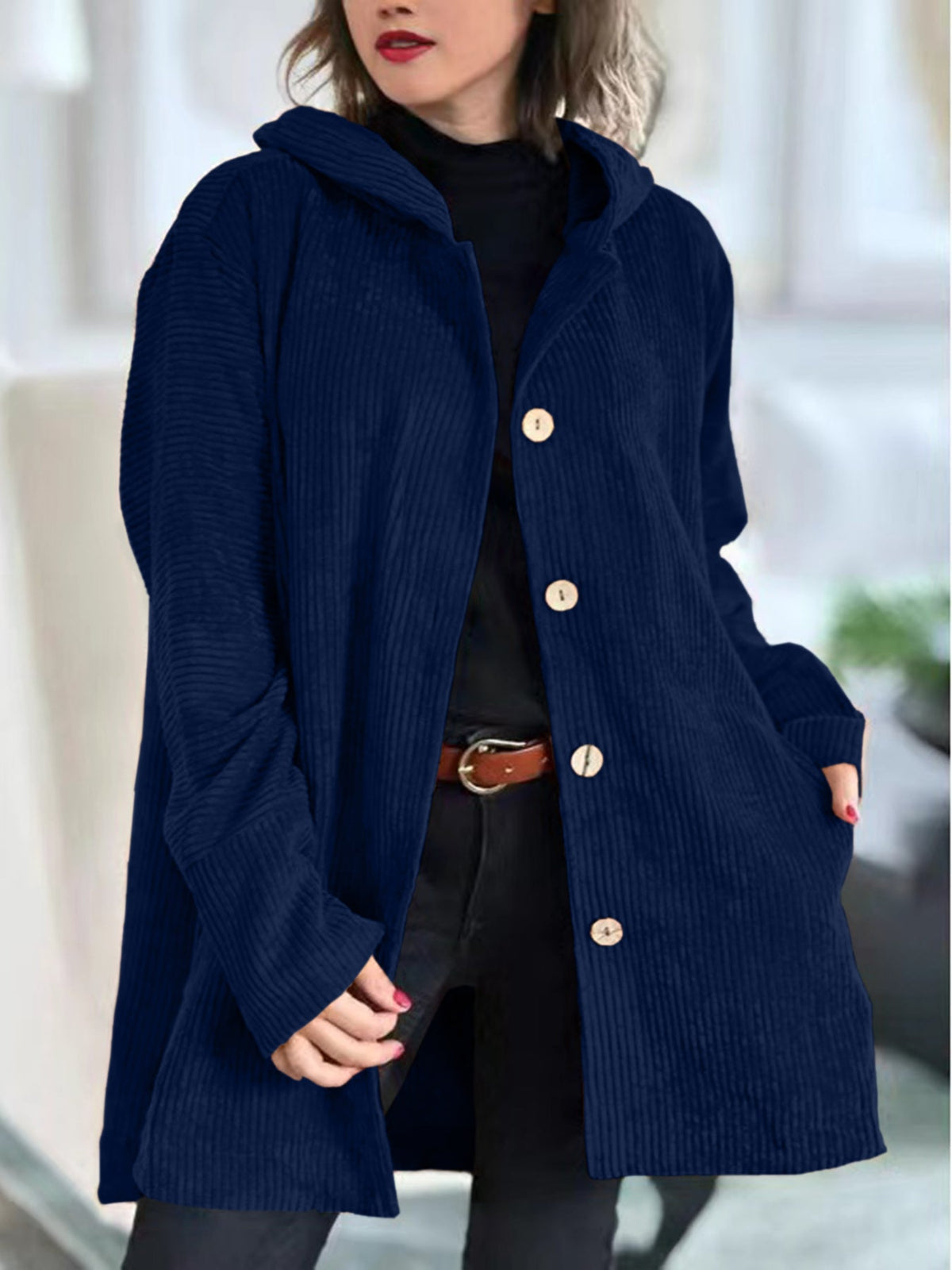 Women's Hooded Corduroy Casual Jacket
