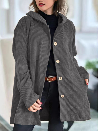 Women's Hooded Corduroy Casual Jacket