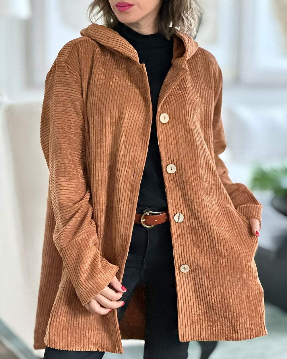 Women's Hooded Corduroy Casual Jacket