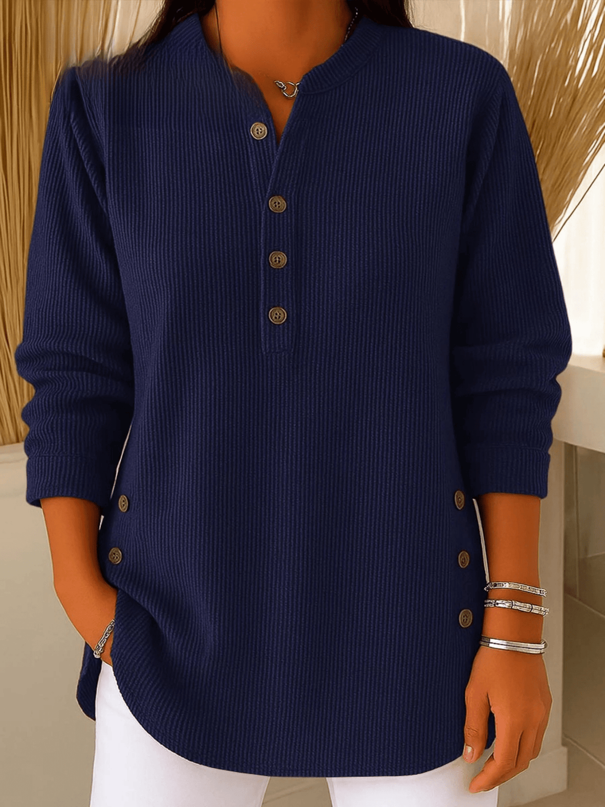 Women's Ribbed Henley Tunic Top
