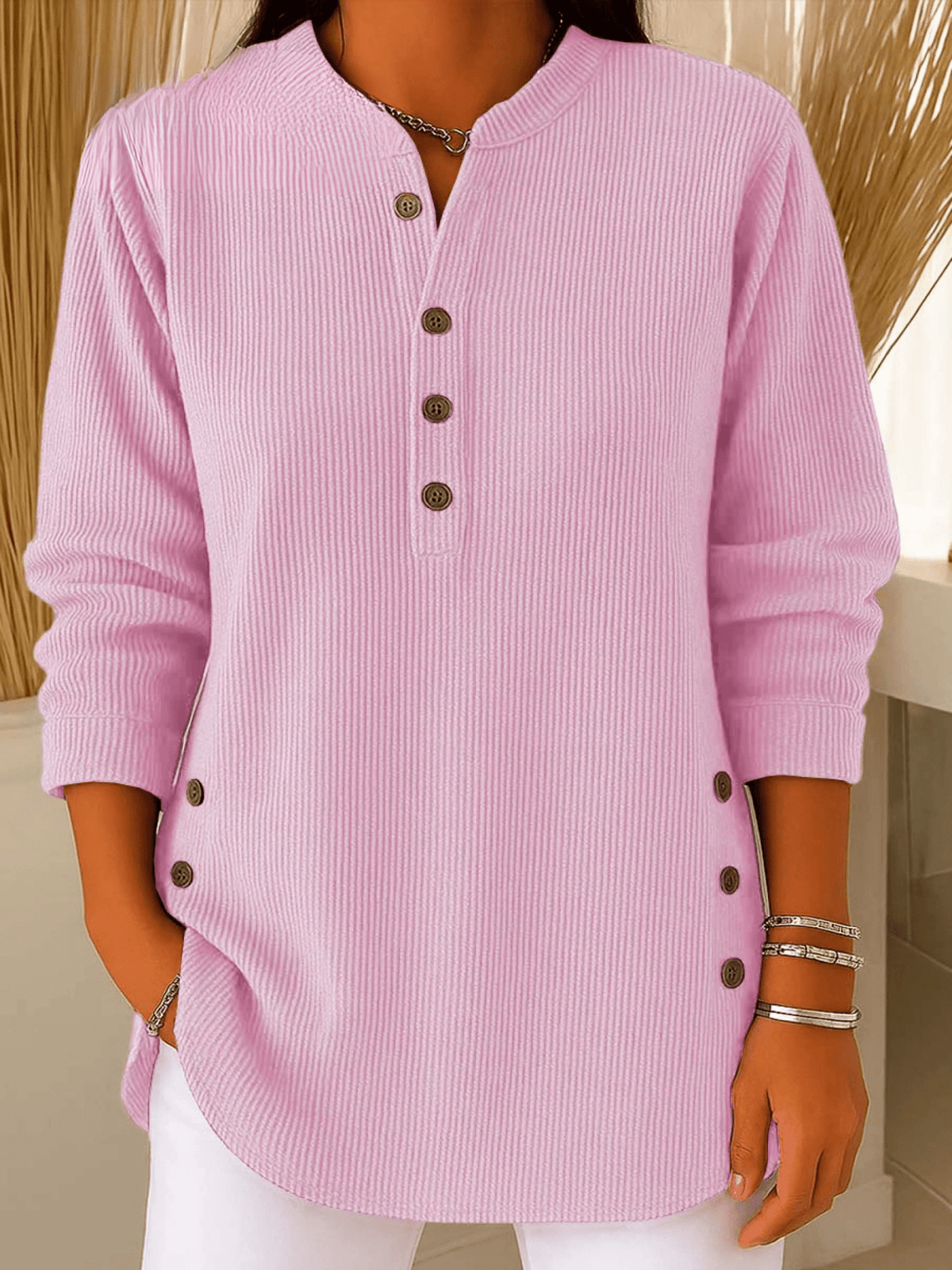 Women's Ribbed Henley Tunic Top