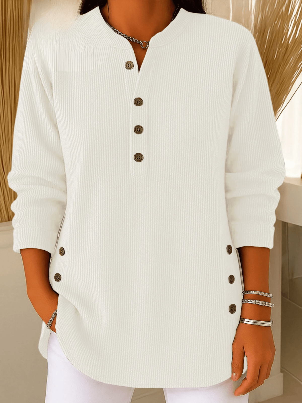 Women's Ribbed Henley Tunic Top