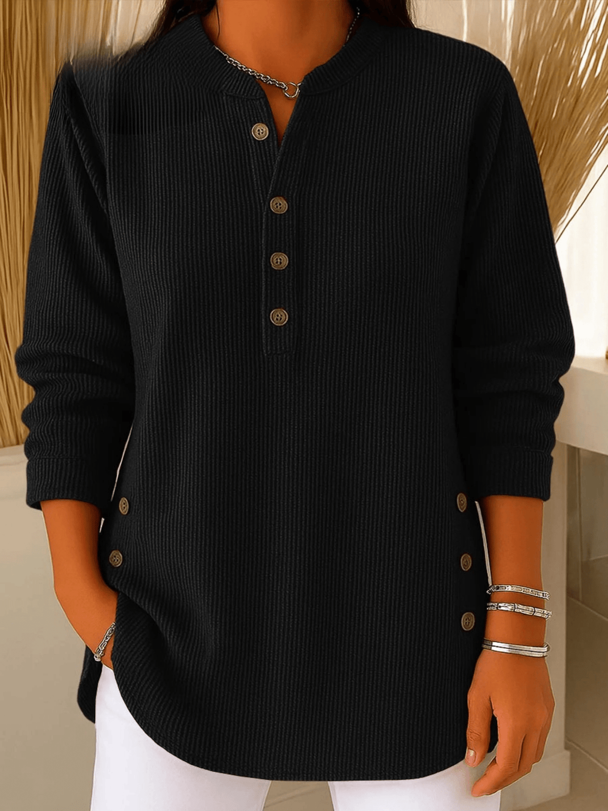 Women's Ribbed Henley Tunic Top