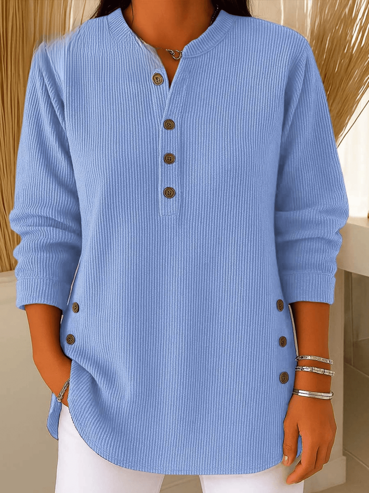 Women's Ribbed Henley Tunic Top