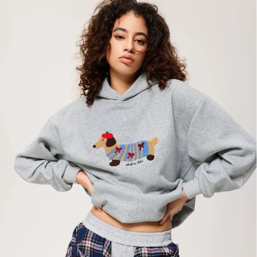 Women's Embroidered Dachshund Oversized Hoodie