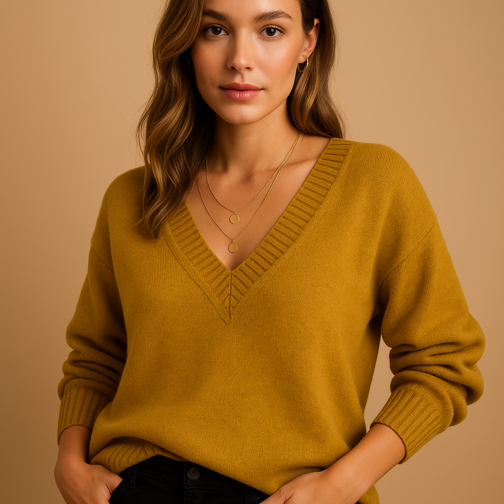 Women's Ribbed V-Neck Knit Jumper