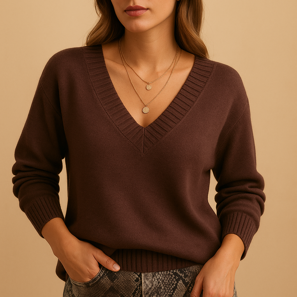 Women's Ribbed V-Neck Knit Jumper