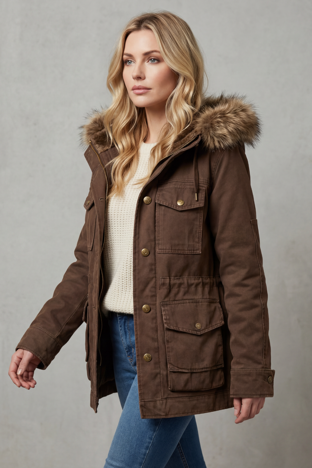 Women's Fur-Trim Hooded Winter Parka