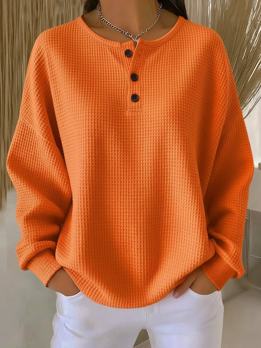 Women's Waffle Knit Henley Sweatshirt