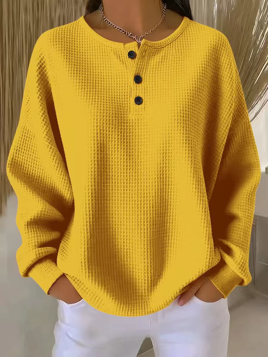 Women's Waffle Knit Henley Sweatshirt