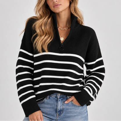 Women's Striped Quarter Zip Jumper