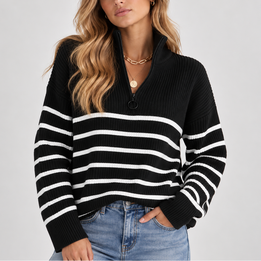 Women's Striped Quarter Zip Jumper