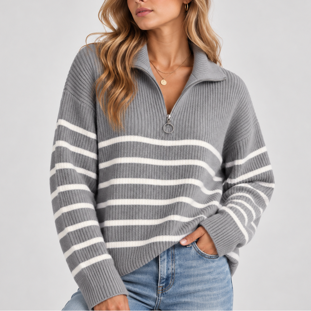 Women's Striped Quarter Zip Jumper