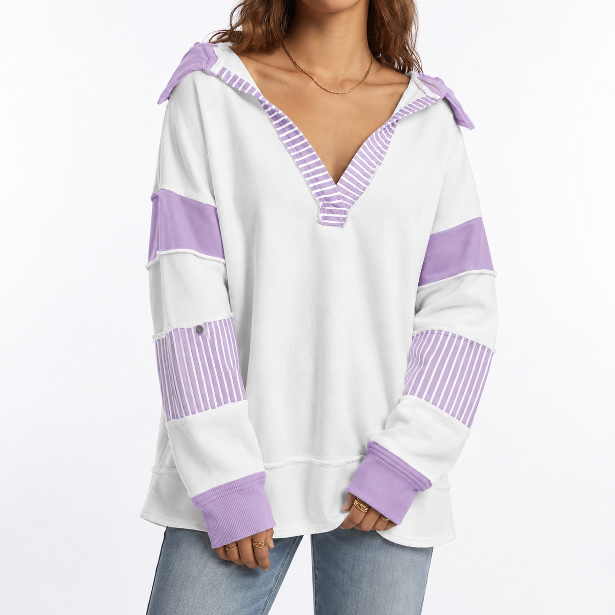 Women's Oversized Striped Sleeve Sweatshirt