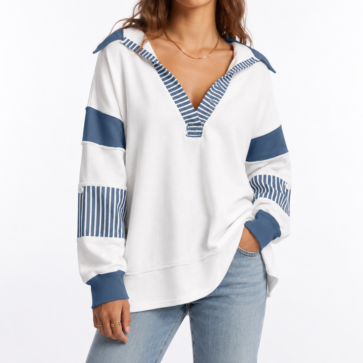Women's Oversized Striped Sleeve Sweatshirt