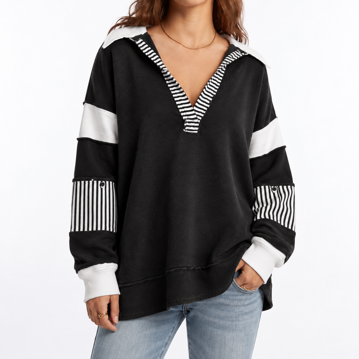 Women's Oversized Striped Sleeve Sweatshirt