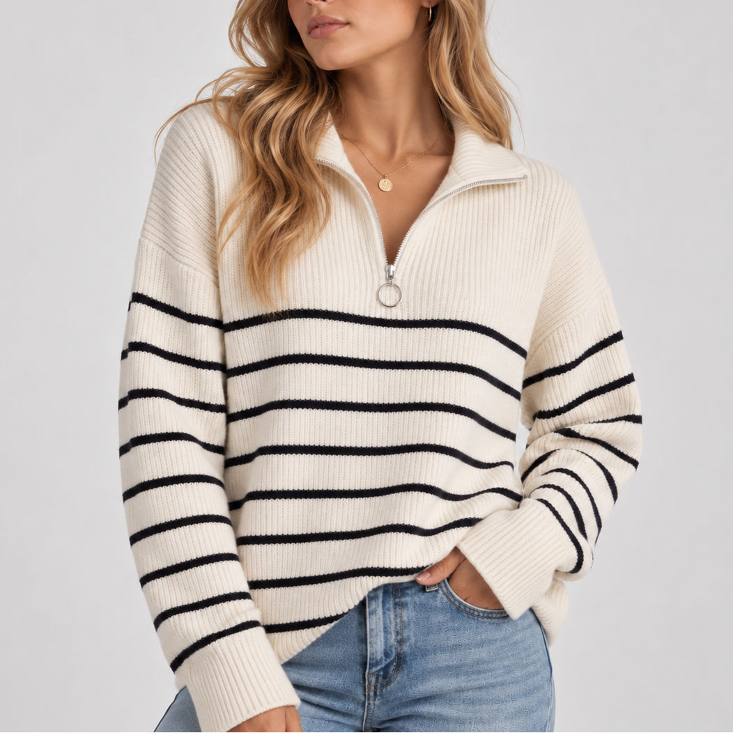 Women's Striped Quarter Zip Jumper