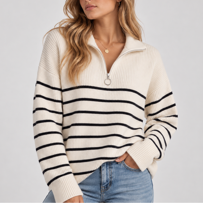 Women's Striped Quarter Zip Jumper