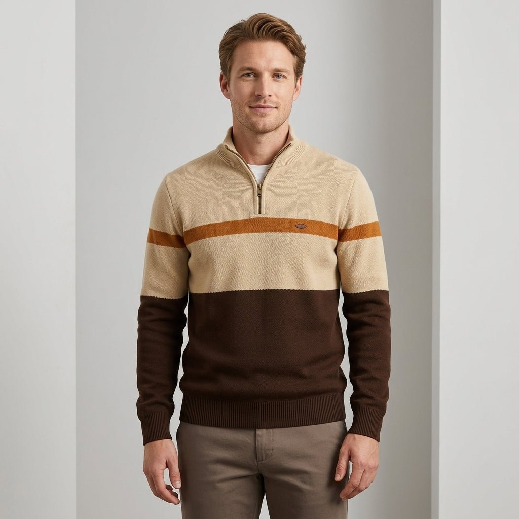 Men's Colour Block Quarter-Zip Jumper