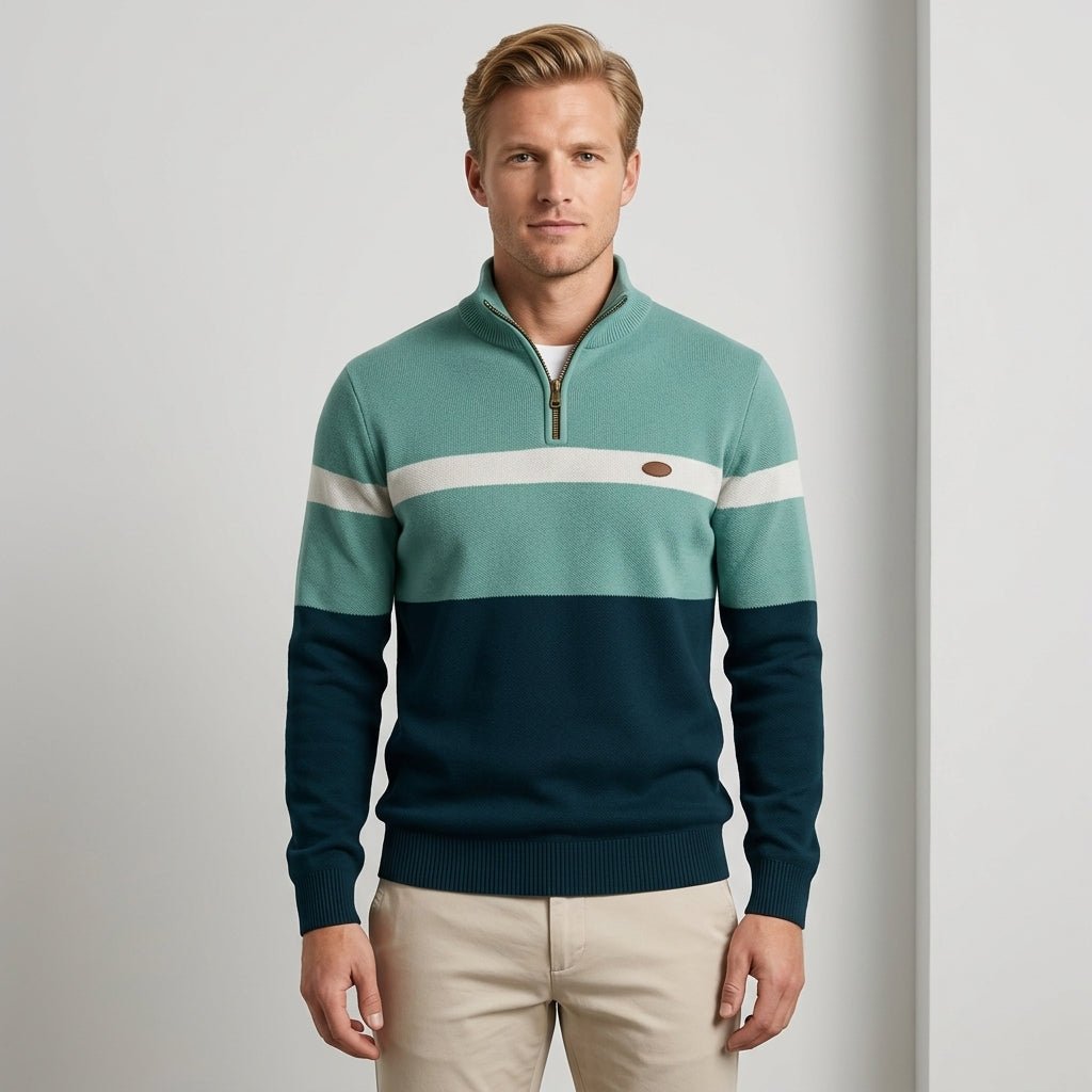 Men's Colour Block Quarter-Zip Jumper