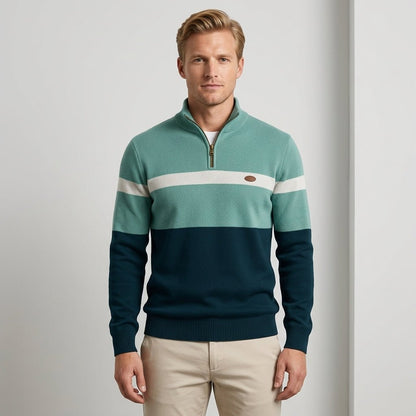 Men's Colour Block Quarter-Zip Jumper
