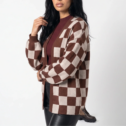 Women's Checkerboard Relaxed Knit Cardigan