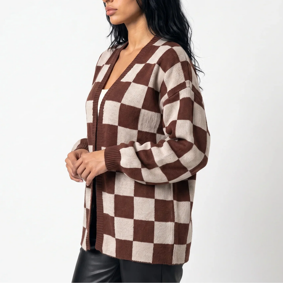 Women's Checkerboard Relaxed Knit Cardigan